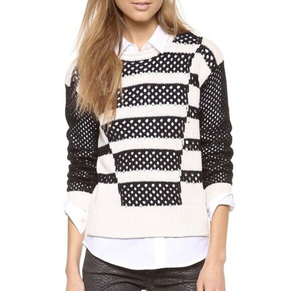 Rebecca Taylor Intarsia Pullover Open Knit Striped Size Medium - Picture 2 of 8